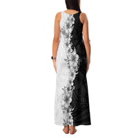 Hawaii Hibiscus Flowers Family Matching Tank Maxi Dress and Hawaiian Shirt Grayscale Polynesian Pattern
