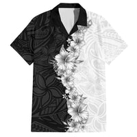 Hawaii Hibiscus Flowers Hawaiian Shirt Grayscale Polynesian Pattern