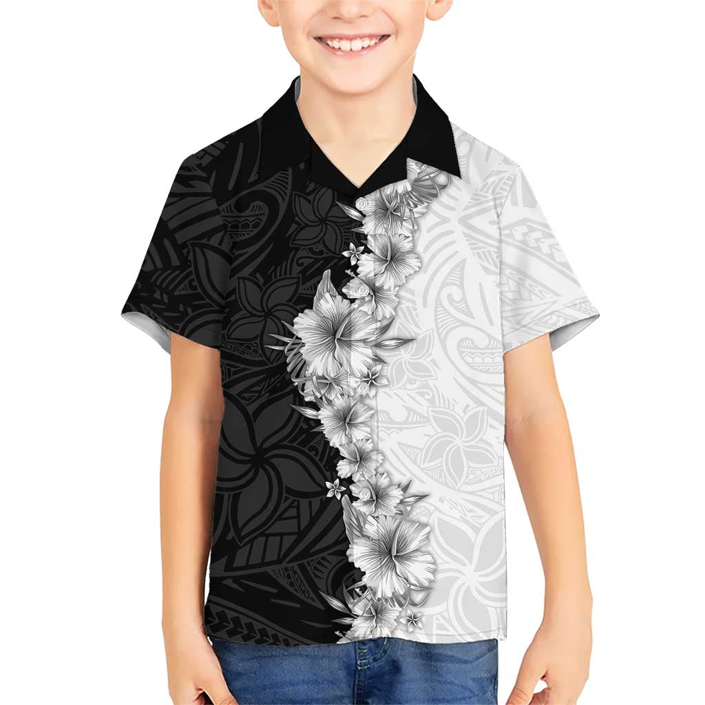 Hawaii Hibiscus Flowers Hawaiian Shirt Grayscale Polynesian Pattern