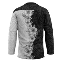 Hawaii Hibiscus Flowers Hockey Jersey Grayscale Polynesian Pattern