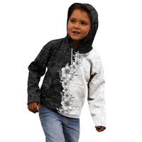 Hawaii Hibiscus Flowers Kid Hoodie Grayscale Polynesian Pattern