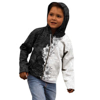 Hawaii Hibiscus Flowers Kid Hoodie Grayscale Polynesian Pattern