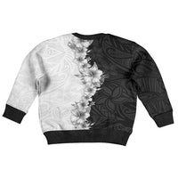Hawaii Hibiscus Flowers Kid Ugly Christmas Sweater Grayscale Polynesian Pattern LT05 - Polynesian Pride