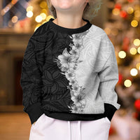 Hawaii Hibiscus Flowers Kid Ugly Christmas Sweater Grayscale Polynesian Pattern LT05 - Polynesian Pride