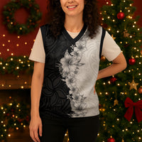 Hawaii Hibiscus Flowers Christmas Knitted V-Neck Vest Grayscale Polynesian Pattern LT05 - Polynesian Pride