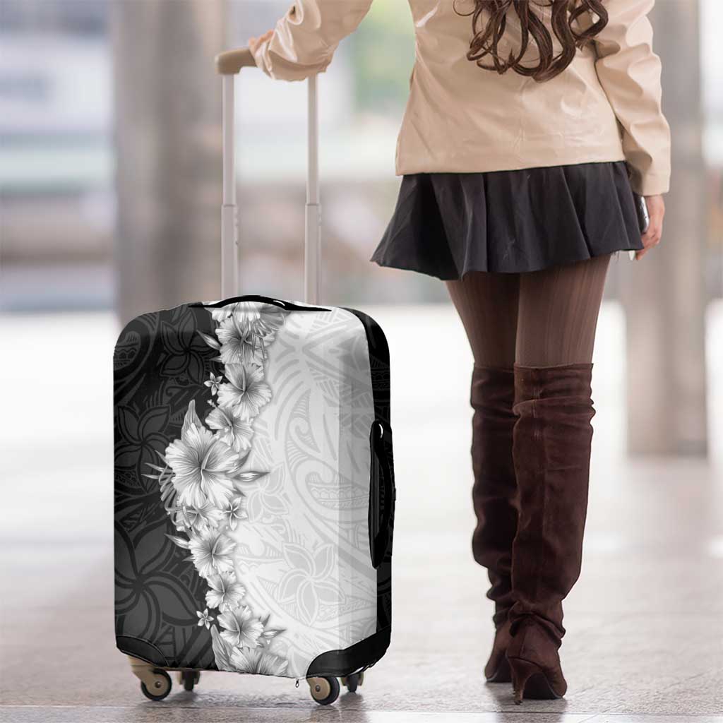 Hawaii Hibiscus Flowers Luggage Cover Grayscale Polynesian Pattern