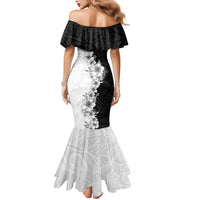 Hawaii Hibiscus Flowers Mermaid Dress Grayscale Polynesian Pattern