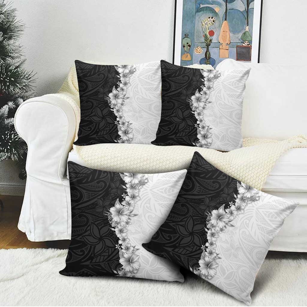 Hawaii Hibiscus Flowers Pillow Cover Grayscale Polynesian Pattern