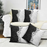 Hawaii Hibiscus Flowers Pillow Cover Grayscale Polynesian Pattern