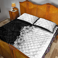 Hawaii Hibiscus Flowers Quilt Bed Set Grayscale Polynesian Pattern