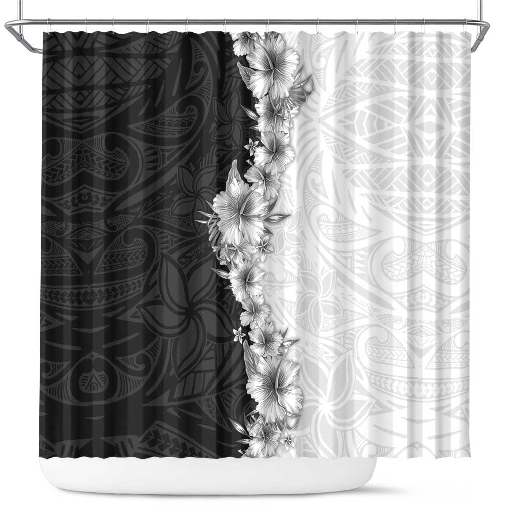 Hawaii Hibiscus Flowers Shower Curtain Grayscale Polynesian Pattern