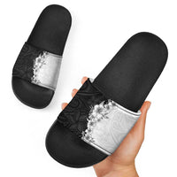 Hawaii Hibiscus Flowers Slide Sandals Grayscale Polynesian Pattern