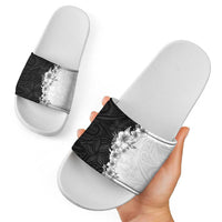Hawaii Hibiscus Flowers Slide Sandals Grayscale Polynesian Pattern