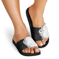 Hawaii Hibiscus Flowers Slide Sandals Grayscale Polynesian Pattern