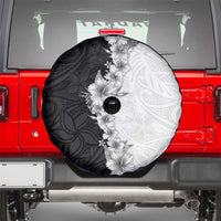 Hawaii Hibiscus Flowers Spare Tire Cover Grayscale Polynesian Pattern