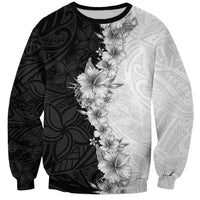 Hawaii Hibiscus Flowers Sweatshirt Grayscale Polynesian Pattern