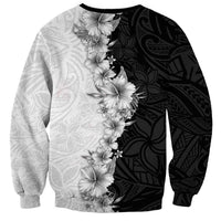 Hawaii Hibiscus Flowers Sweatshirt Grayscale Polynesian Pattern
