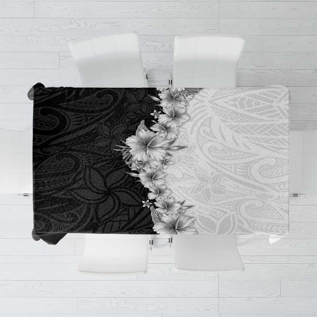 Hawaii Hibiscus Flowers Tablecloth Grayscale Polynesian Pattern