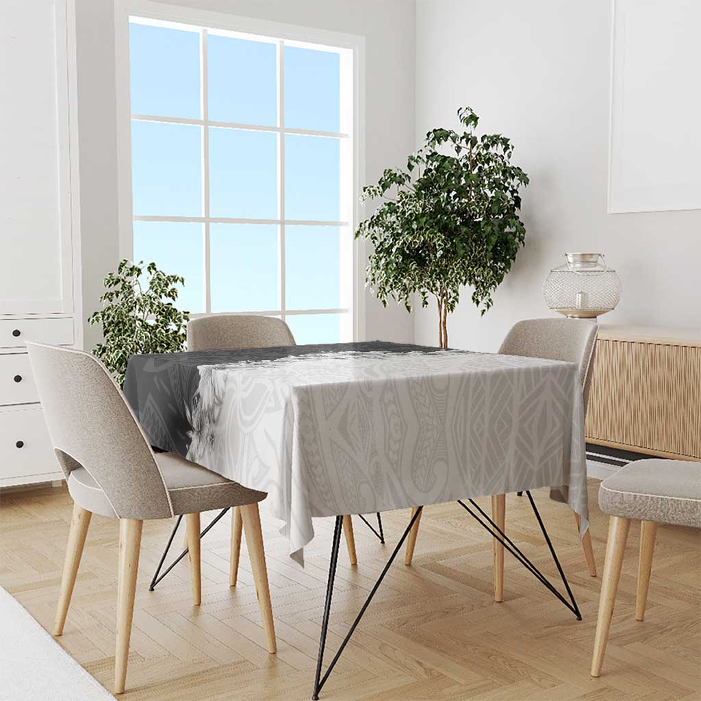 Hawaii Hibiscus Flowers Tablecloth Grayscale Polynesian Pattern