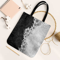 Hawaii Hibiscus Flowers Tote Bag Grayscale Polynesian Pattern