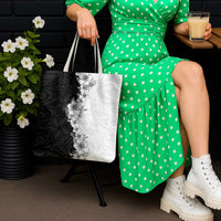 Hawaii Hibiscus Flowers Tote Bag Grayscale Polynesian Pattern