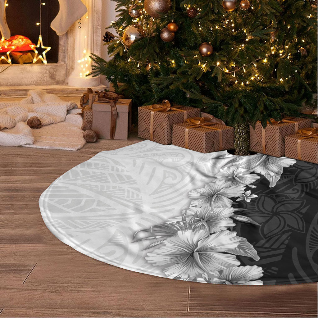Hawaii Hibiscus Flowers Tree Skirt Grayscale Polynesian Pattern LT05 - Polynesian Pride