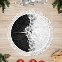 Hawaii Hibiscus Flowers Tree Skirt Grayscale Polynesian Pattern LT05 Fringed Black - Polynesian Pride