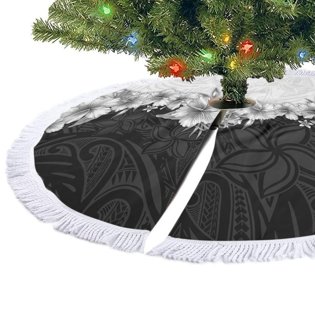 Hawaii Hibiscus Flowers Tree Skirt Grayscale Polynesian Pattern LT05 - Polynesian Pride