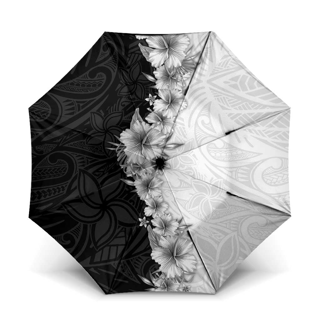 Hawaii Hibiscus Flowers Umbrella Grayscale Polynesian Pattern