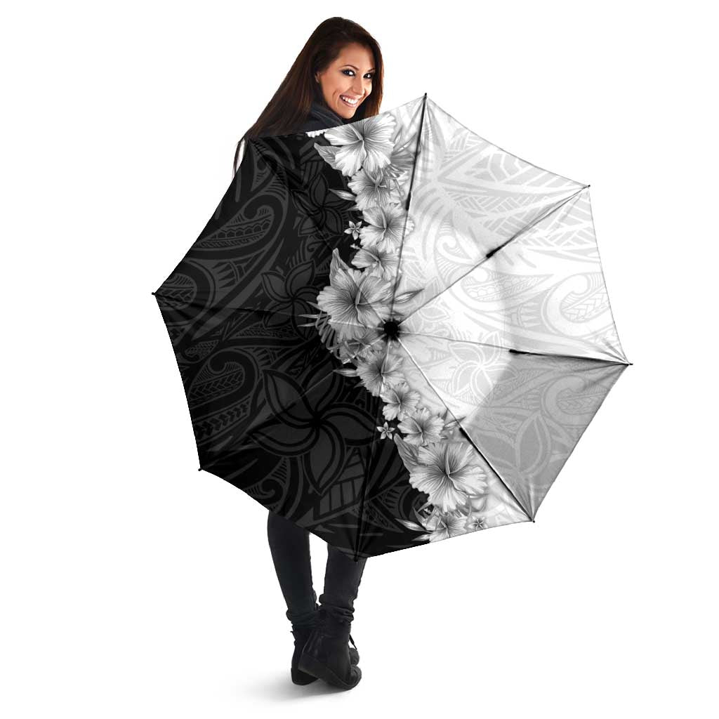 Hawaii Hibiscus Flowers Umbrella Grayscale Polynesian Pattern
