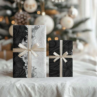 Hawaii Hibiscus Flowers Wrapping Paper Grayscale Polynesian Pattern