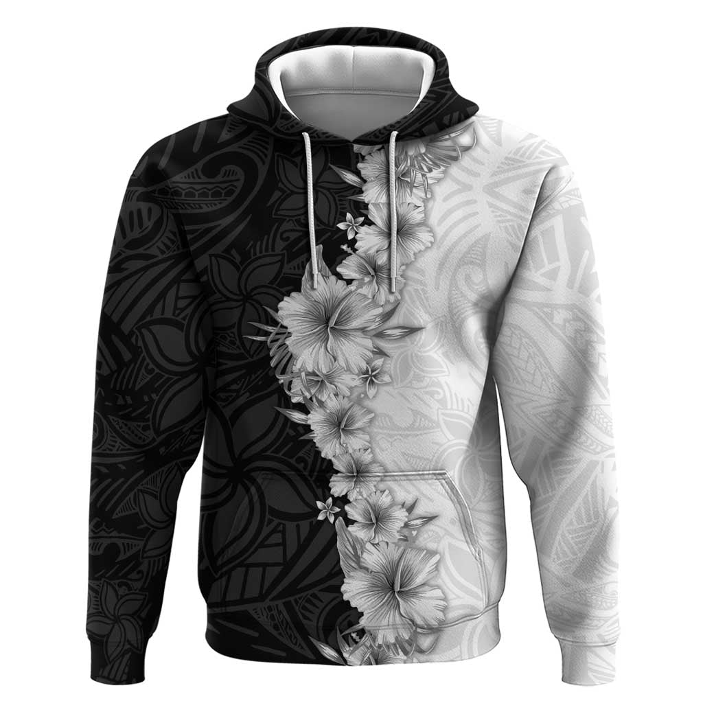 Hawaii Hibiscus Flowers Zip Hoodie Grayscale Polynesian Pattern