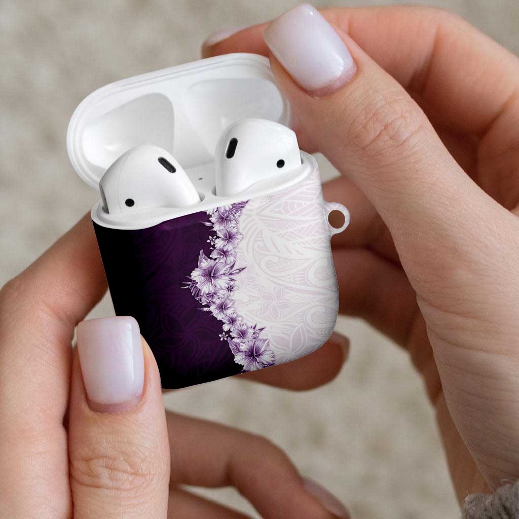 Hawaii Hibiscus Flowers AirPods Case Purple Polynesian Pattern