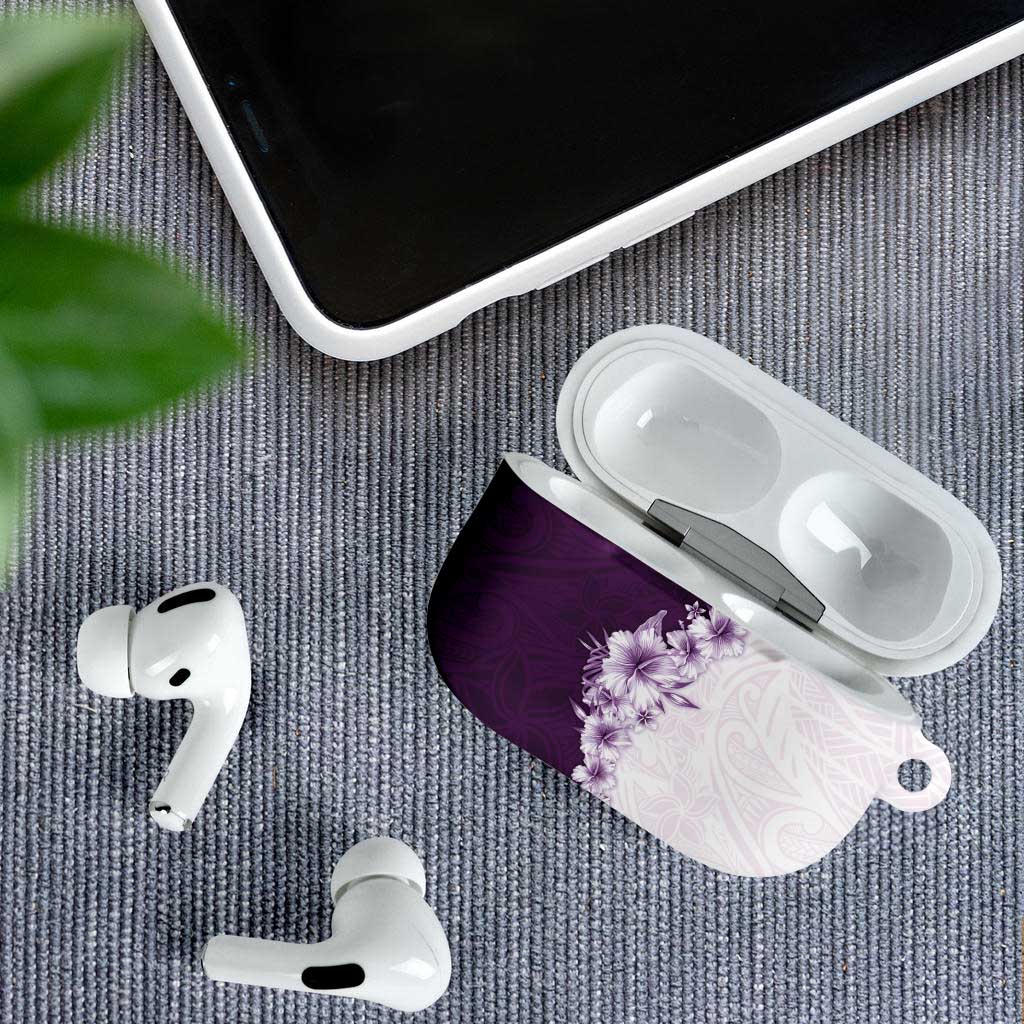 Hawaii Hibiscus Flowers AirPods Case Purple Polynesian Pattern