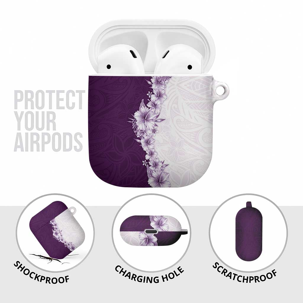 Hawaii Hibiscus Flowers AirPods Case Purple Polynesian Pattern