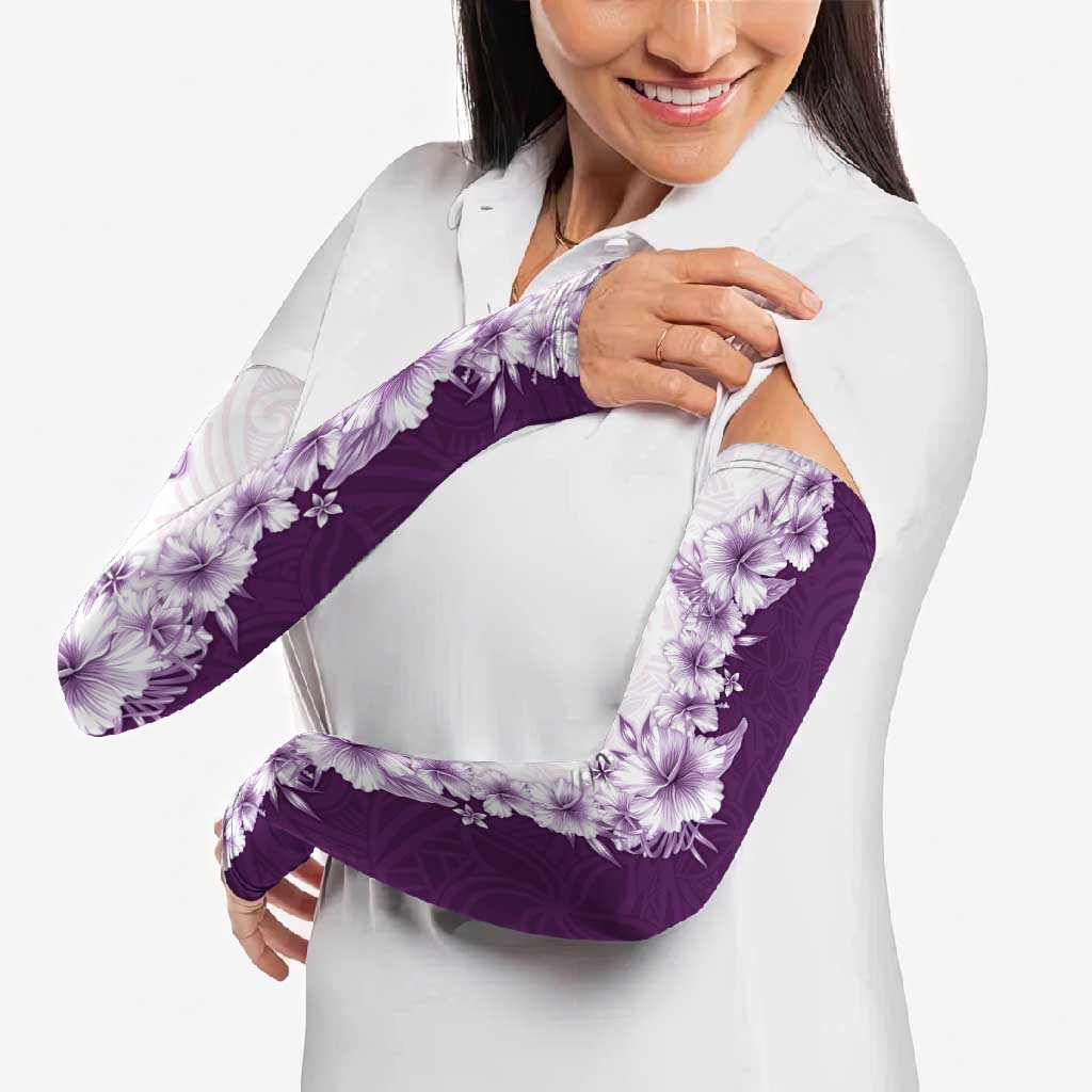 Hawaii Hibiscus Flowers Arm Sleeves Purple Polynesian Pattern