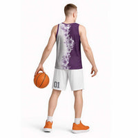 Hawaii Hibiscus Flowers Basketball Jersey Purple Polynesian Pattern