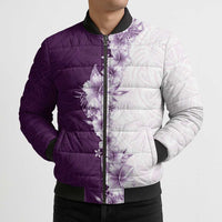 Hawaii Hibiscus Flowers Bomber Puffer Jacket Purple Polynesian Pattern