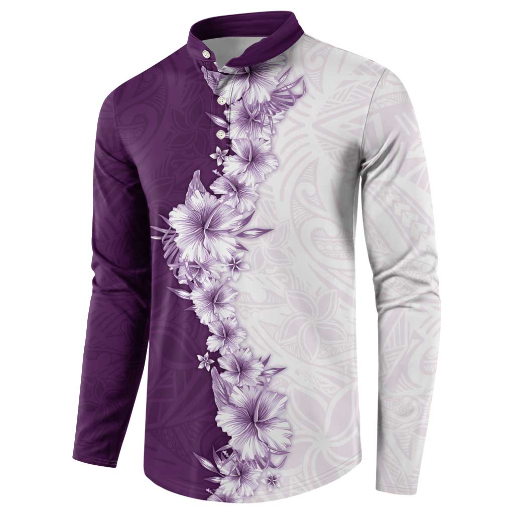 Hawaii Hibiscus Flowers Button Sweatshirt Purple Polynesian Pattern