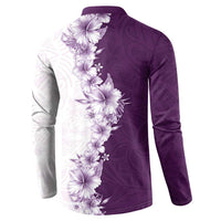 Hawaii Hibiscus Flowers Button Sweatshirt Purple Polynesian Pattern