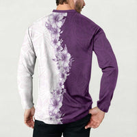 Hawaii Hibiscus Flowers Button Sweatshirt Purple Polynesian Pattern