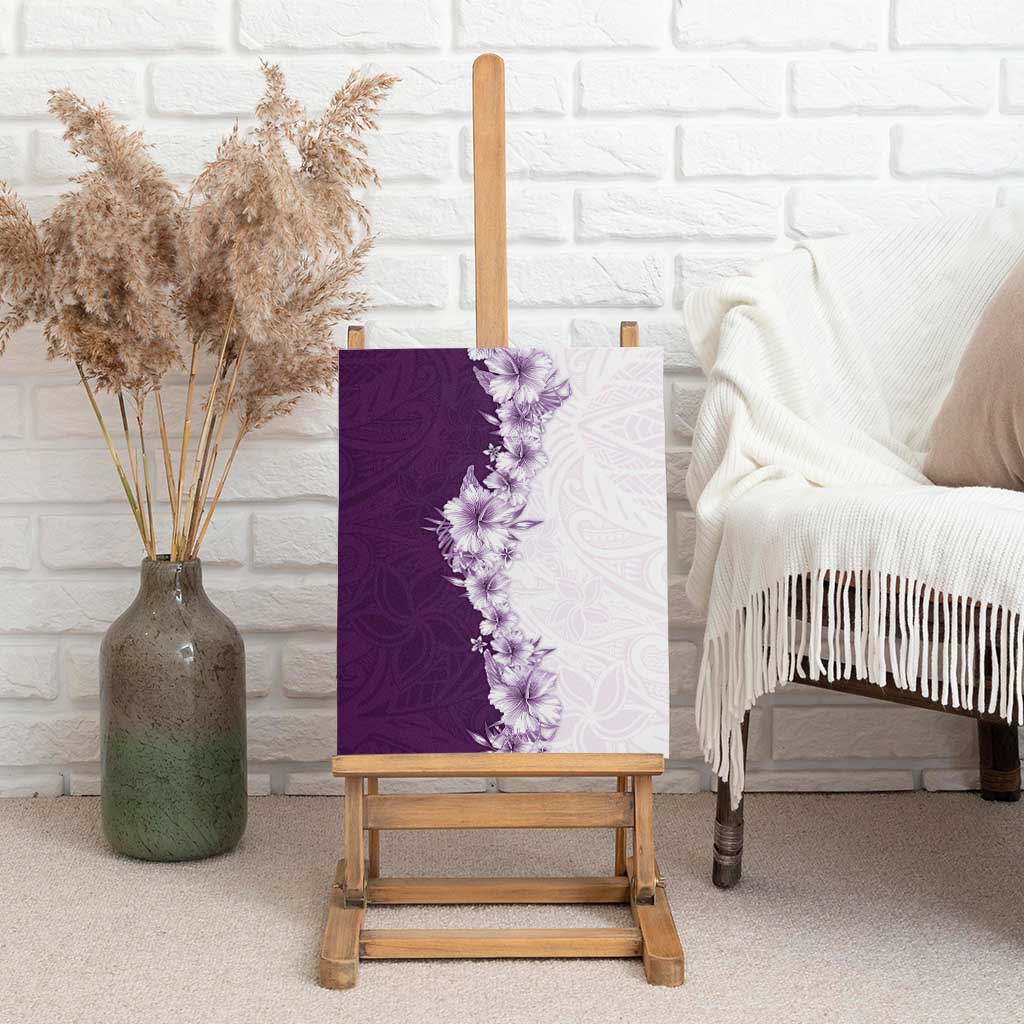Hawaii Hibiscus Flowers Canvas Wall Art Purple Polynesian Pattern