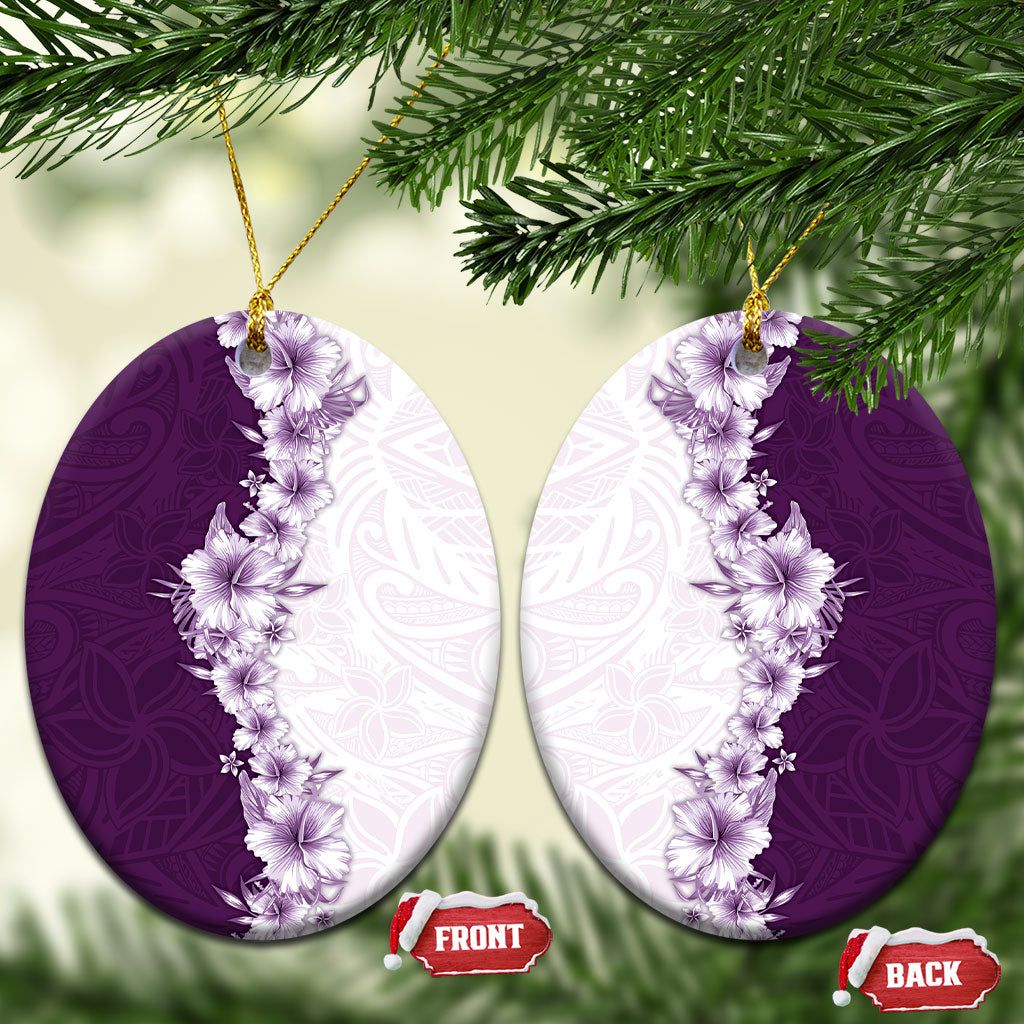 Hawaii Hibiscus Flowers Ceramic Ornament Purple Polynesian Pattern LT05 Oval Purple - Polynesian Pride