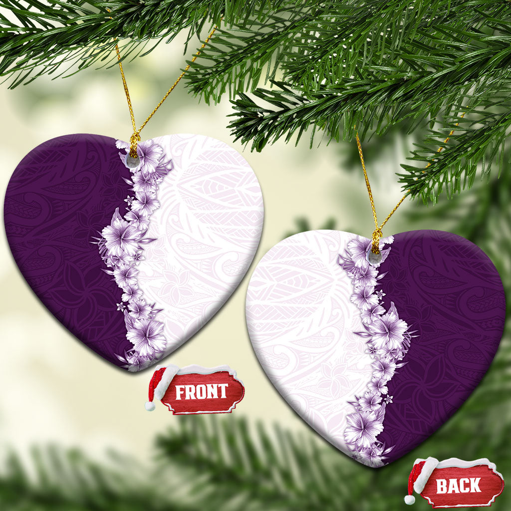 Hawaii Hibiscus Flowers Ceramic Ornament Purple Polynesian Pattern LT05 Heart Purple - Polynesian Pride