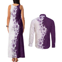 Hawaii Hibiscus Flowers Couples Matching Tank Maxi Dress and Long Sleeve Button Shirt Purple Polynesian Pattern