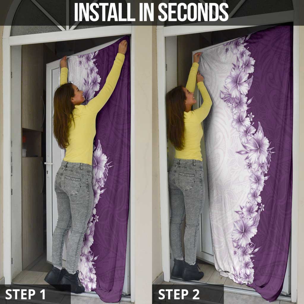 Hawaii Hibiscus Flowers Door Cover Purple Polynesian Pattern