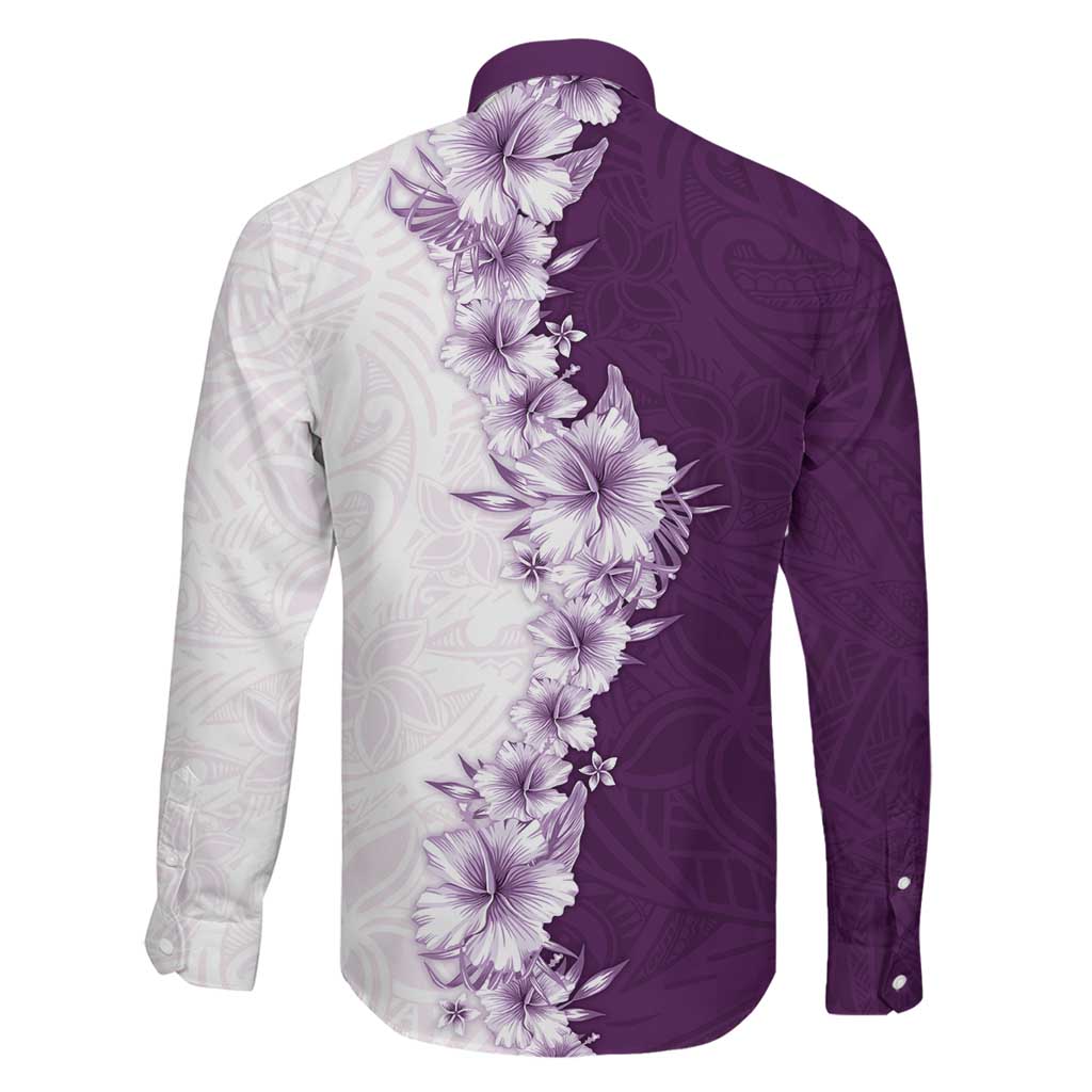Hawaii Hibiscus Flowers Family Matching Long Sleeve Bodycon Dress and Hawaiian Shirt Purple Polynesian Pattern LT05 - Polynesian Pride