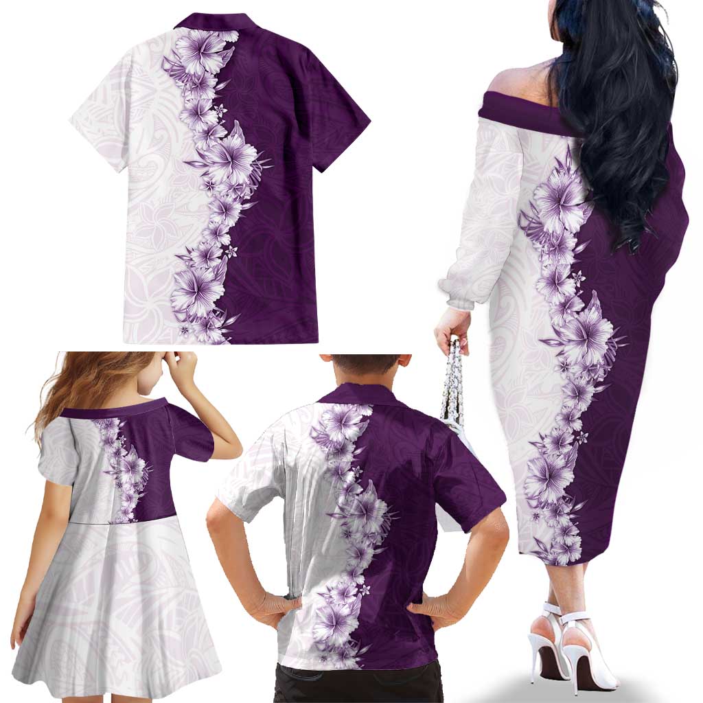 Hawaii Hibiscus Flowers Family Matching Off The Shoulder Long Sleeve Dress and Hawaiian Shirt Purple Polynesian Pattern LT05 - Polynesian Pride