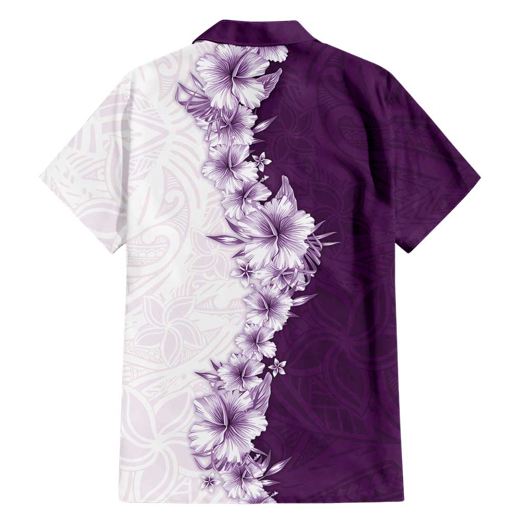 Hawaii Hibiscus Flowers Family Matching Puletasi and Hawaiian Shirt Purple Polynesian Pattern