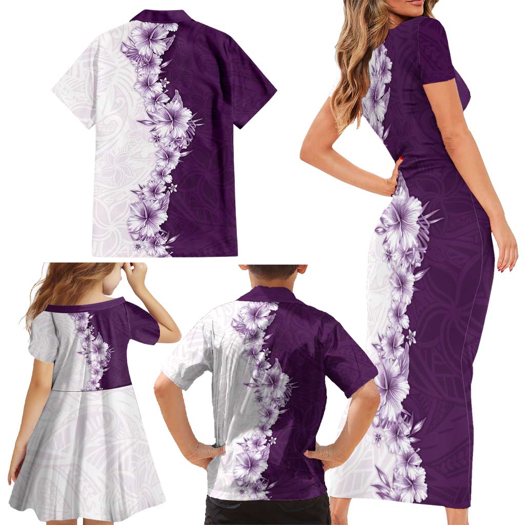 Hawaii Hibiscus Flowers Family Matching Short Sleeve Bodycon Dress and Hawaiian Shirt Purple Polynesian Pattern LT05 - Polynesian Pride